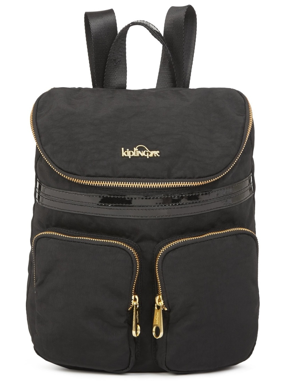 Kipling mini Black Nylon Backpack with Gold Zippers